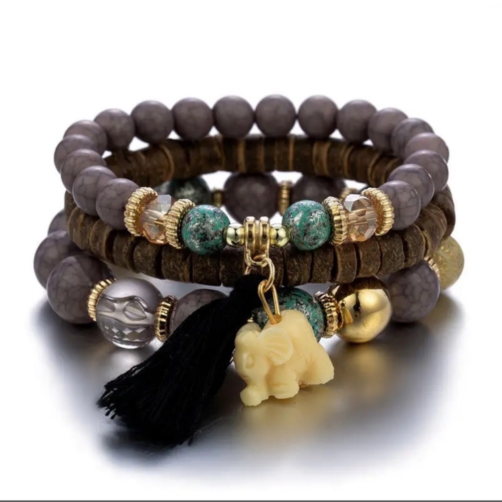 Gold and Brown natural stone Bracelets with Beads and Charms